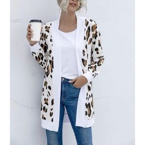 Brown Leopard Contrast-Trim Open Cardigan